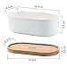 T4U 6.5 Inch Ceramic White Modern Oval Design Succulent Plant Pot/Cactus Plant Pot with Free Bamboo Tray