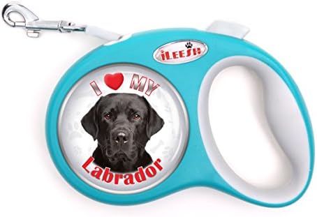 iLeesh i Love My Labrador Black Retriever Retractable Turquoise Leash