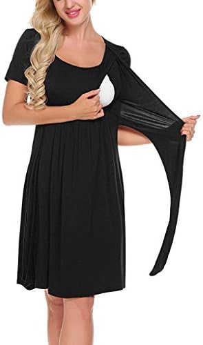 manadlian Women Maternity Dress, Women's Summer Solid Color Nursing Baby Nightgown Breastfeeding Sleepwear Dress Short Sleeve Sundress Round Neck Dress