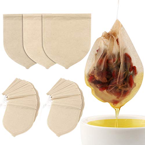 Tea Filter Bags,300pcs Disposable Empty Tea Bags Tea Infuser Drawstring Teabags Safe Natural Material Tea Bags for Loose Leaf Herbs Teas (Drop shape)