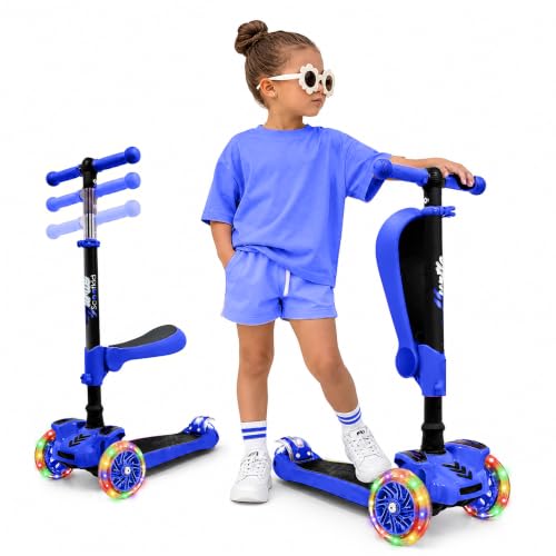 Hurtle Roller Kinder ab 2 Jahre - 3-Rad mit Klappsitz - LED Leuchträdern - Höhenverstellbar - Tretroller für Indoor & Outdoor - Mädchen & Jungen