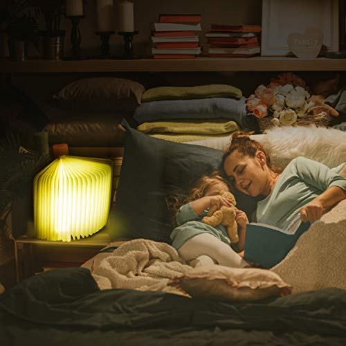 Briignite Folding Book Lamp, Wooden Desk Lamp LED Beside Lamp, USB Rechargeable Reading Light, 5 Color Modes, Perfect for Nightstand, Coffee Table, Christmas Gift, Home Decor, Size (9.45×6.5×1 in)