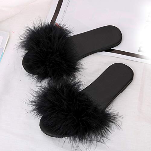 Plush Slippers for Women，Londony Soft Plush Fleece House/Outdoor Slippers Memory Foam Slip On Anti-Skid Sole Black - Thumbnail 4