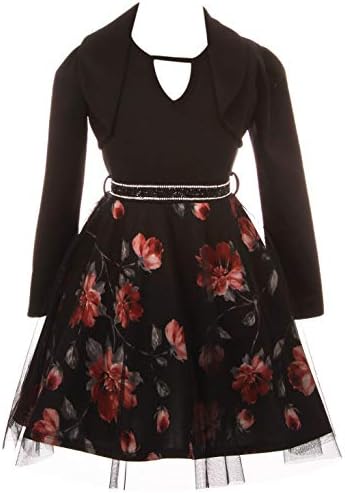 BluNight CollectionLittle Girls 2 Pieces Set Floral Bolero Jacket Holiday Party Flower Girl Dress