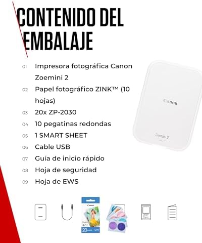 Zoemini 2 Kit de Impresión – Impresora Fotográfica Portátil y Compacta – Bluetooth 5.0 – Carga Rápida USB C Ideal para Viajes (Blanco)