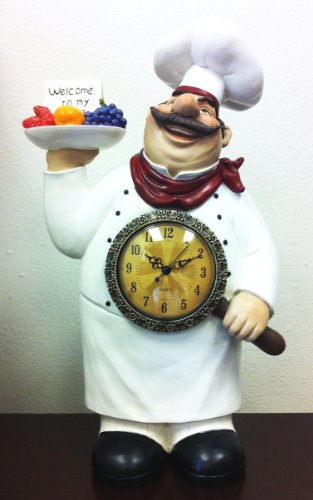 Fat chef kitchen clock decoration table top art statue bistro coo…