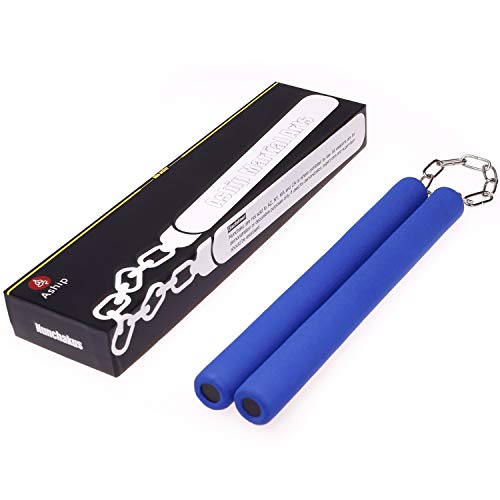 Aship Safety Foam Martial Art Sticks with Steel Swivel Chain - Professional Design, Martial Arts Supply Karate Sticks for Beginner & Kids Practice and Training - Blue 28CM/11” - Thumbnail 5