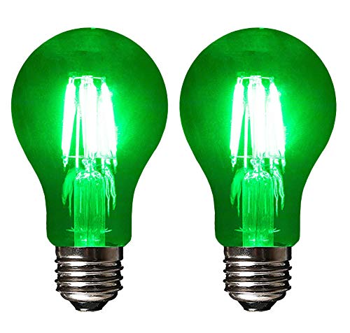 SleekLighting LED 4Watt Filament A19 Green Colored Light Bulbs Dimmable – UL Listed, E26 Base Lightbulb – Energy Saving – Lasts for 25000 Hours – Heavy Duty Glass – 2 Pack