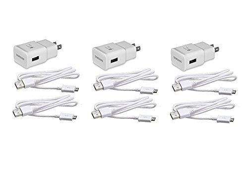 3 Pack Original Samsung Fast Charging Adapter Travel Charger + (2) 5 Foot Micro USB Data Cables - White (Renewed)