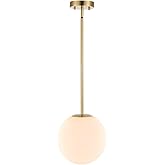 BAODEN Modern Globe Pendant Light 1-Light Mid Century Chandelier Large 7.87” White Globe Glass Shade Brushed Brass Finished H