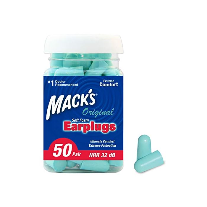 Mack's Original Soft Foam Earplugs, 50 Pair - 33dB Highest NRR, Comfortable Ear Plugs for Sleeping, Snoring, Work…