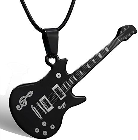 Thanyaluk Men's Unisex Stainless Steel Guitar Pendant Leather Necklace Fashion Jewelry New