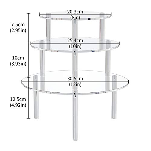 RonXer 3 Set Round Clear Acrylic Retail Display Risers Stand for Cupcake Dessert Cake Pizza Appetizers Pastries Bakery(Diameter 8,10,12)