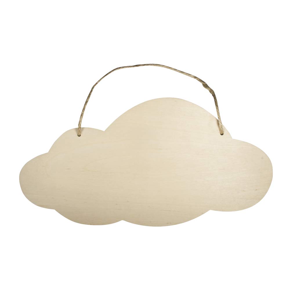 Rayher Wooden Cloud with Hanging Cord, Cloud Shaped Wood Sign for Crafting and Party Decorations, natural birch wood, 40x20x0.6cm, 62847505