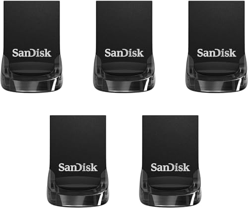 SanDisk 64GB 5-Pack Ultra Fit USB 3.2 Gen 1 Flash Drive (5x64GB) - Up to 300MB/s, Plug-and-Stay Design, Non-Retail Packaging - SDCZ430-064G-GAM5C