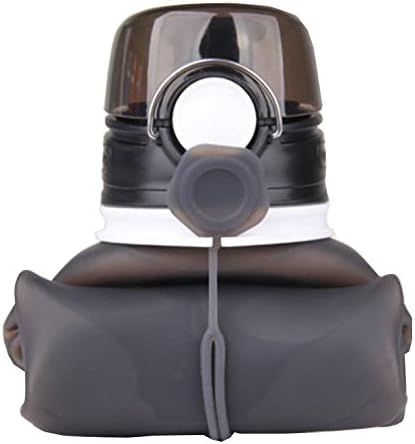 CraftyBottle Collapsible Water Bottle with Handle - Large 26 oz 750 ml | Foldable Travel and Sports Water Bottle, Non Toxic BPA Free Silicone, Rolls Up for Compact Storage Size (Onyx Black)