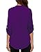 roswear Women's Casual V Neck Cuffed Sleeves Solid Chiffon Blouse Top