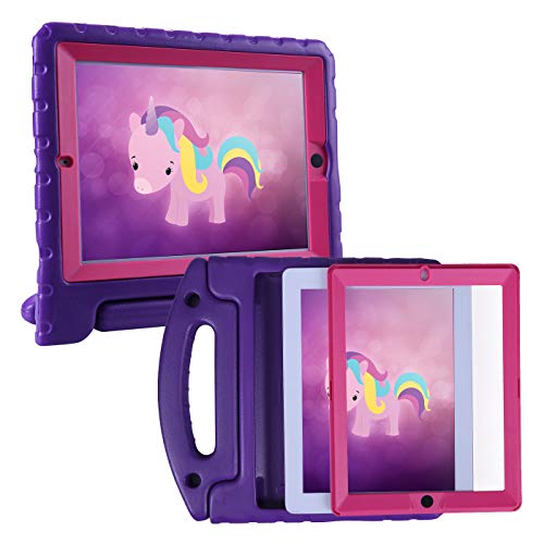 HDE Case for iPad 2 3 4 Kids Shockproof bumper Hard Cover Handle Stand with Built in Screen Protector for Apple iPad 2nd 3rd 4th Generation (Purple Pink)