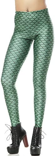 Dark Blue Mermaid Print Leggings Sankeskin Leggings High Waisted For Women Petite