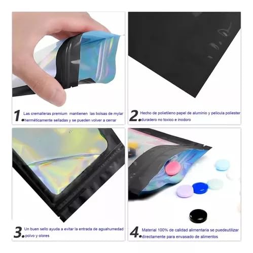 YUHOHO 500 Bolsas Dealmacenamiento Láser Bolsa A Prueba Olores 12*9cm,Bolsa Holográfica Multiusos,Bolsas Herméticas Reutilizables,Bolsa Almacenamiento,Pouch,Bolsa Ziplock para Almacenamiento Alimentos