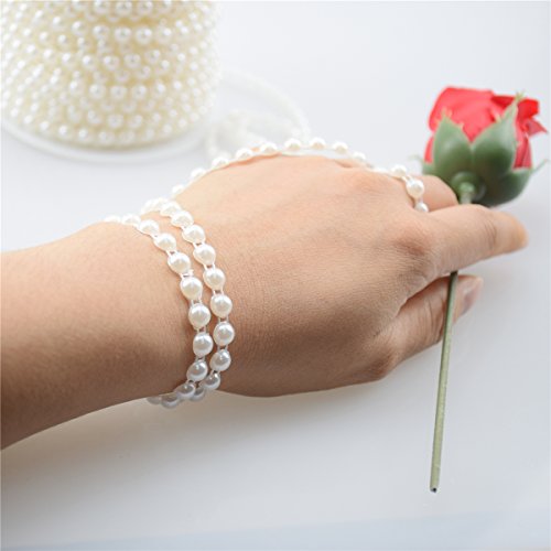 BoJia 6mm Half Round Crystal garland ABS Large Pearls Faux Crystal Beads by the Roll for Wedding Centerpieces bridal bouquet, Semicircle Beads for DIY Flower accessories(White)