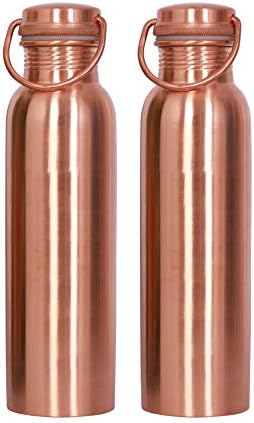 Swahit 100% Pure Copper Seamless Matte Finish Bottle with Carrying Handle | Joint Free Leak Proof Copper Bottle | Drinkware & Tableware | Ayurveda Yoga Health Benefits, Kills bacteria in water, Improves Skin Glow & Shine, helps in proper digestion, Regulates Obesity, Improves Thyroid Glands and reduces Risk of Cancer, Storage Water Travel essential, 1000 ML (Pack Of 2)