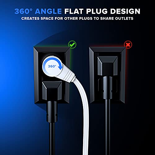 Extension Cord White Flat Plug, 360° Rotating Short Power Cords Multi