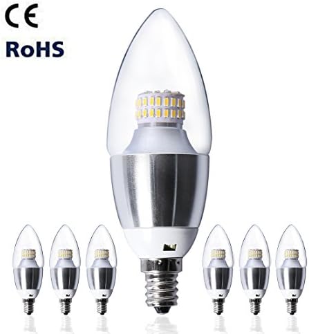 Pack of 6 E12 Base LED Candelabra Bulb,6-Watt Dimmable DayLight 5000K LED Chandelier Bulb, Torpedo Shape LED Bulb (6, DayLight)