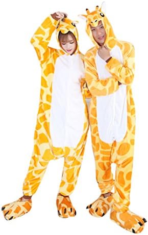 Rosebelles Unisex Cosplay Onesies Pajamas Adults Flannel Hooded Sleepwear Giraffe L