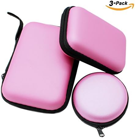 Micirc Hard Shockproof Portable Earphone cases EVA Storage Cases for Headphones, USB Cables, External Hard Drive, Power bank, Iphone Samsung charger, 3 Sizes (Pink)