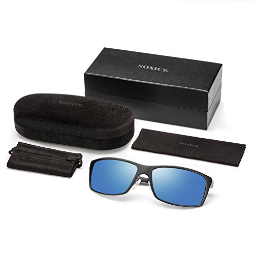 Polarized Mirrored Sunglasses For Men UV400 Metal Men's Fashion Retro Wayfarer Driving Blue Lens Sunglasses - Thumbnail 5