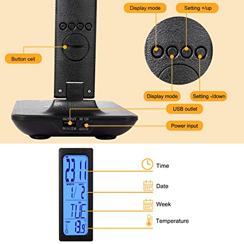 Desk Lamp LED Desk Light, Smart Features(Clock, Alarm, Date