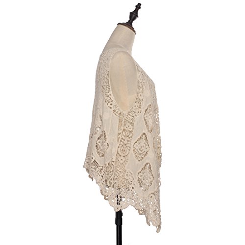 jastie Open Stitch Cardigan Boho Hippie Crochet Vest (A-Cream) - Thumbnail 2