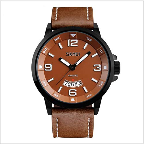 J.Market 50 Meters Waterproof Quartz Fashionable Men Watch with Date Function with Genuine Leather Band (Brown1)