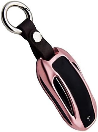 Car Premium Aluminum Metal Car Key Fob Cover Key Chain Compatible Model X(Model X-Rose Gold)