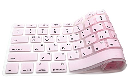 HRH Korean Silicone Keyboard Cover Skin for MacBook Air 13,MacBook Pro 13/15/17 (with or w/Out Retina Display, 2015 or Older Version)&Older iMac USA Layout Keyboard Protector-Light Pink