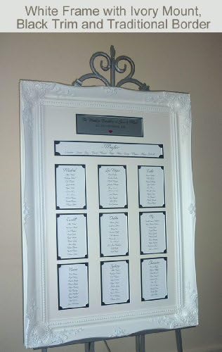 White Luxury Wedding Seating Plan Frame – Large Baroque style - Fully Customisable (Ivory Mount Black Trim)