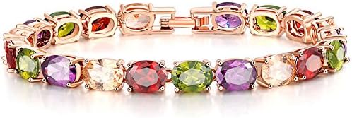 Xiwstar Chic Rose Gold Plated Multi-colored Cubic Zirconia Link Tennis Bracelet for Women Girls