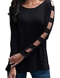Allegrace Women Sexy Square Cut Out Long Sleeve Tops Fashion Casual T Shirts