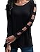 ALLEGRACE Women Sexy Square Cut Out Long Sleeve Tops Fashion Casual T Shirts Black XL