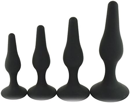 CaiDoLL 100% Medical Silicone 4 Pcs An-al Bu-tt Pl-ug, Temptation Comfortable An-al Trainer Toys Beginner Set for Man Women (Black)