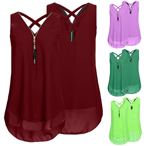 GOVOW Women Summer Casual Zipper T-Shirt Sleeveless Vest Tank Tops Blouse unic Tops - Thumbnail 2