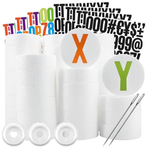 Soleeya 40 Pcs 3 Inch Foam Circles for Crafts, Round Foam Discs for Birthday Party Sculpture DIY Projects Weddings Decorations, with 8 Sheets Alpha-Numeric Stickers/2 Long Pins/3 Rolls Elastic Wire