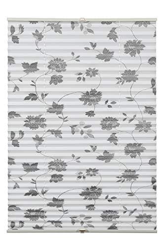 GARDINIA Plissee Concept zum Klemmen, Blickdichtes Faltrollo, Lichtdurchlässig, Alle Montage-Teile inklusive, Höhenverstellbar, Blüten-Muster, Weiß, 70 x 130 cm (BxH)