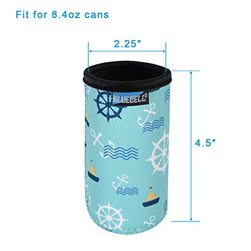 Bluecell Pack of 4 Neoprene Insulators Anchor Pattern Beer Can Coolers Sleeves for Drink Beverage Beer Cans (Anchor(4pcs), 8.4 oz)