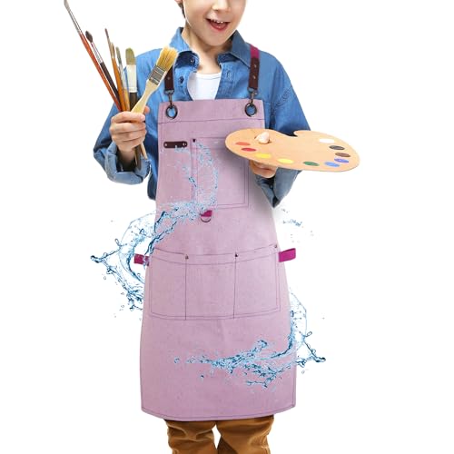 Stenffy Kids Art Aprons for Painting, Gardening, Cooking, Multiple Pockets, Kids Smock for Boys & Girls, Waterproof (Age6-12)