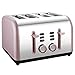 4 Slice toaster, Extra Wide Toaster 4 Slice Stainless Steel with Defrost/Reheat/Cancel/Quick Buttons 7 Browning Settings, 1400W, Rose Gold
