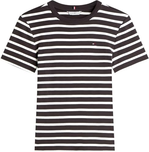 Slim Cody C-Nk SS Ww0Ww40587, Maglietta a Maniche Corte, Donna, Nero (Black/Ecru STP), XL