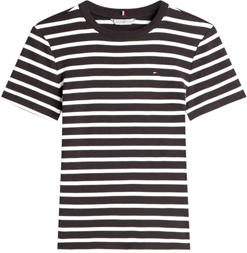 Slim Cody C-Nk SS Ww0Ww40587, Maglietta a Maniche Corte, Donna, Nero (Black/Ecru STP), XL
