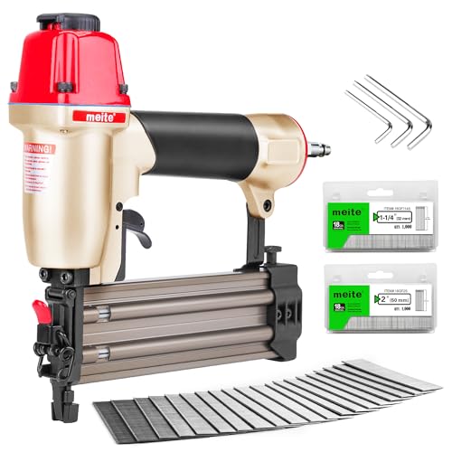 meite F50C Pneumatic Brad Nailer with 2000pcs Nails (1-1/4", 2"), Air 18